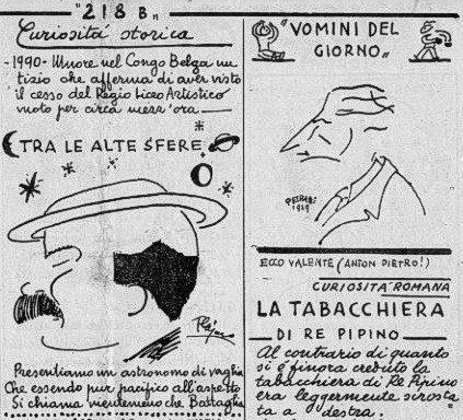 Particolare del giornale satirico «218B» del Liceo Artistico (1929): a destra la caricatura di Valente
